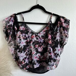 Bebe Open Shoulder Floral Print Crop Top